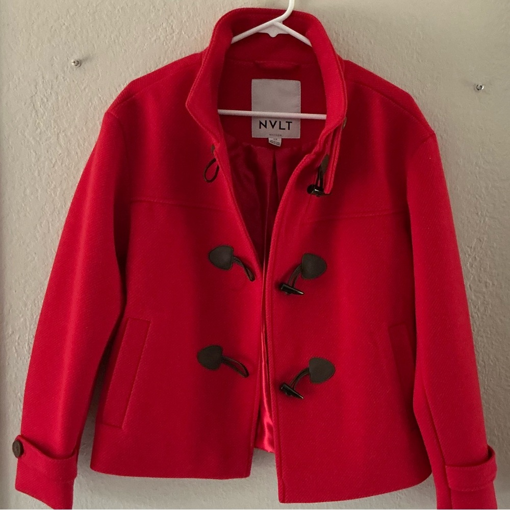 Anthropologie NVLT Bright Red Toggle Pea Coat